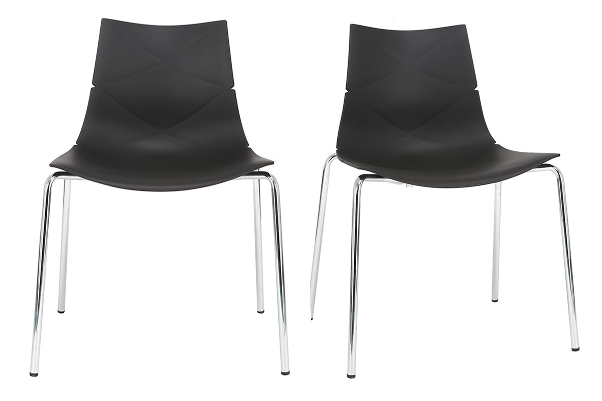 Sillas modernas negras apilables con motivo grfico y patas metal - lote de 2 GUSTO