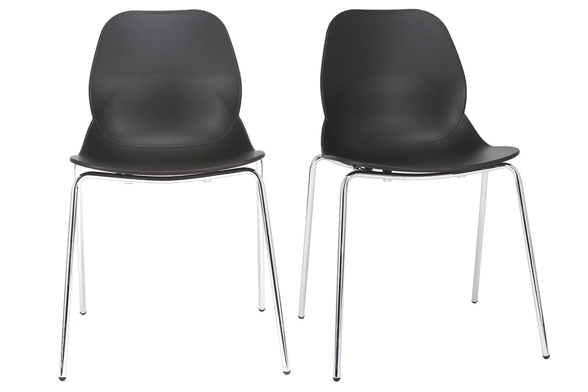 Sillas modernas negras apilables con patas metal - lote de 2 TROCADERO