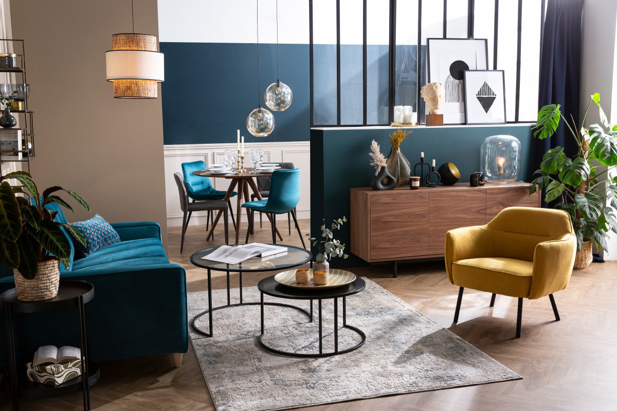 Sillas modernas tejido efecto terciopelo azul petrleo (lote de 2) PARKER