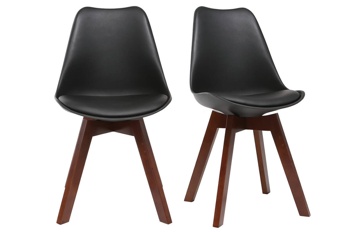 Sillas negras con patas madera oscura (lote de 2) PAULINE