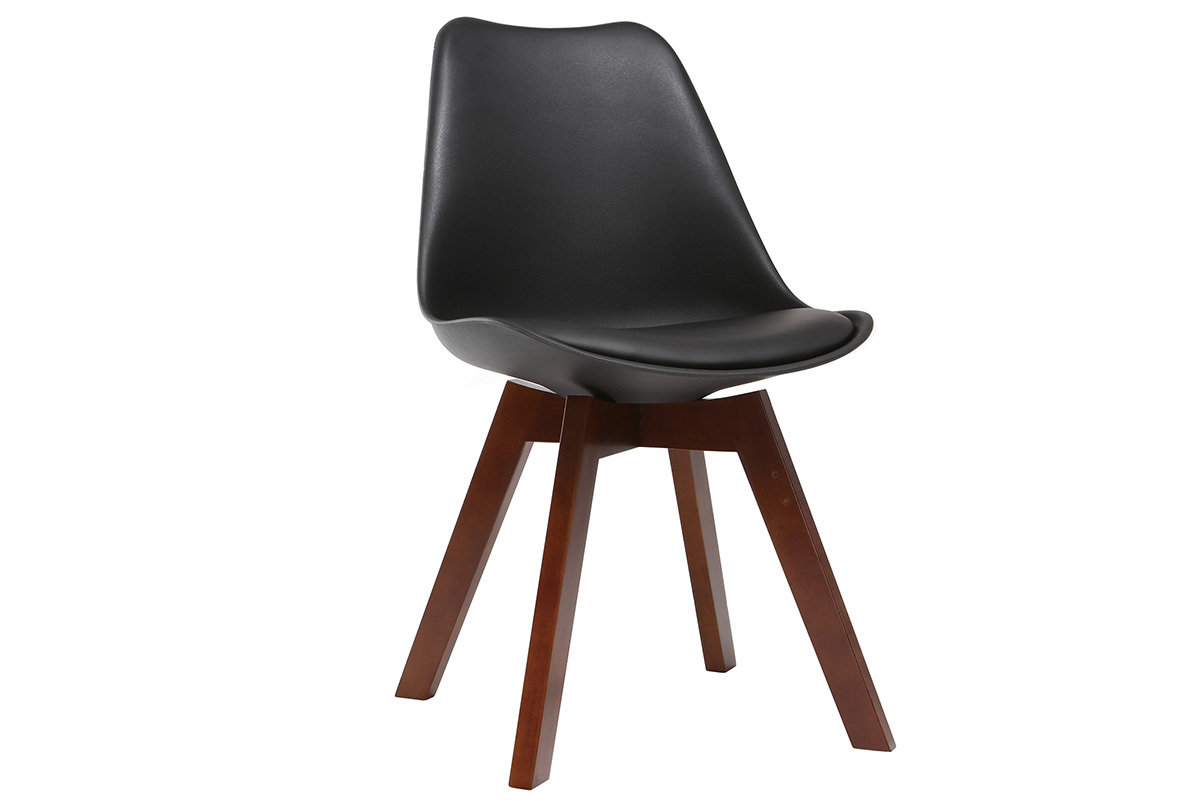 Sillas negras con patas madera oscura (lote de 2) PAULINE