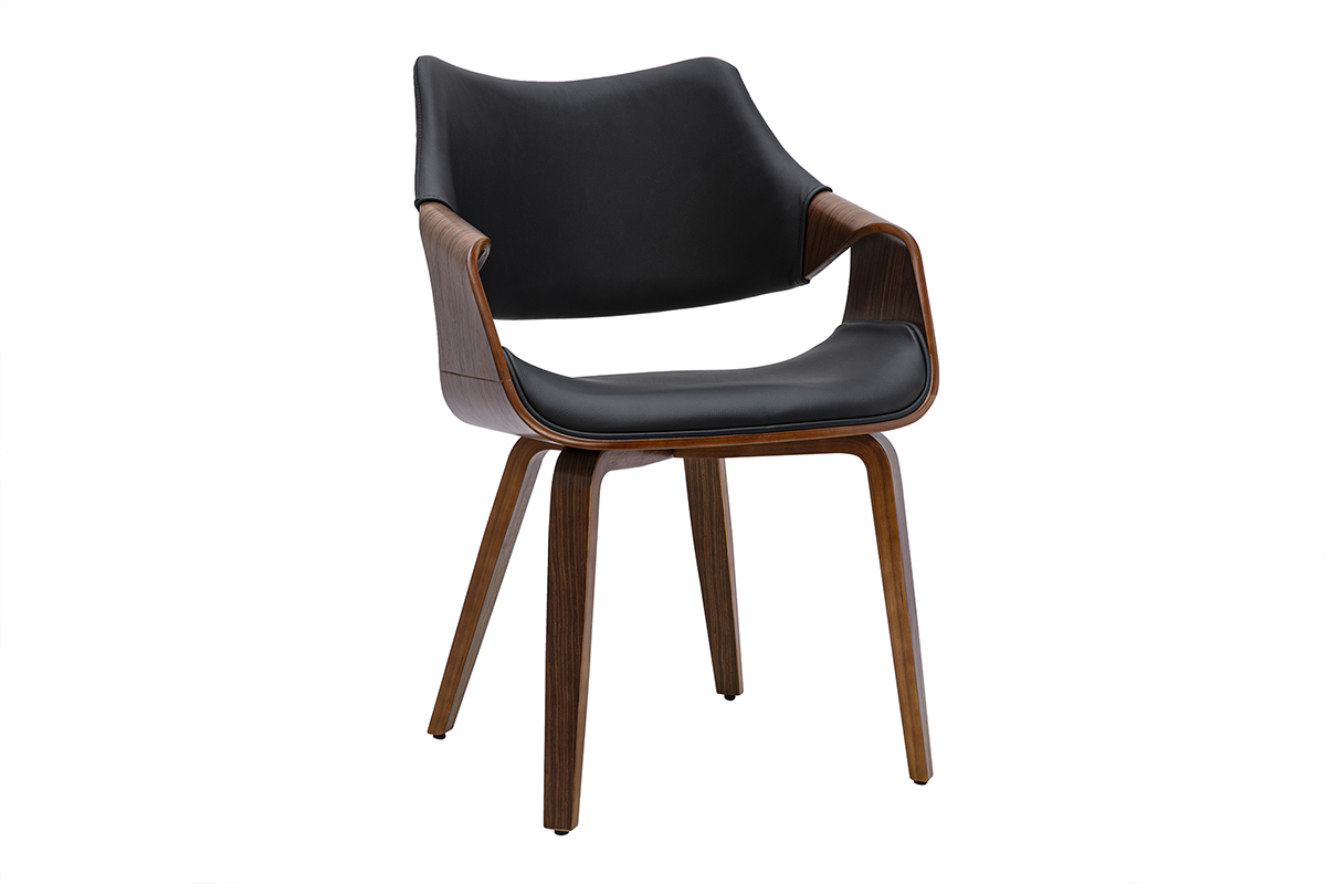 Silla SEVAN en negro y madera oscura, vista de tres cuartos a la derecha.