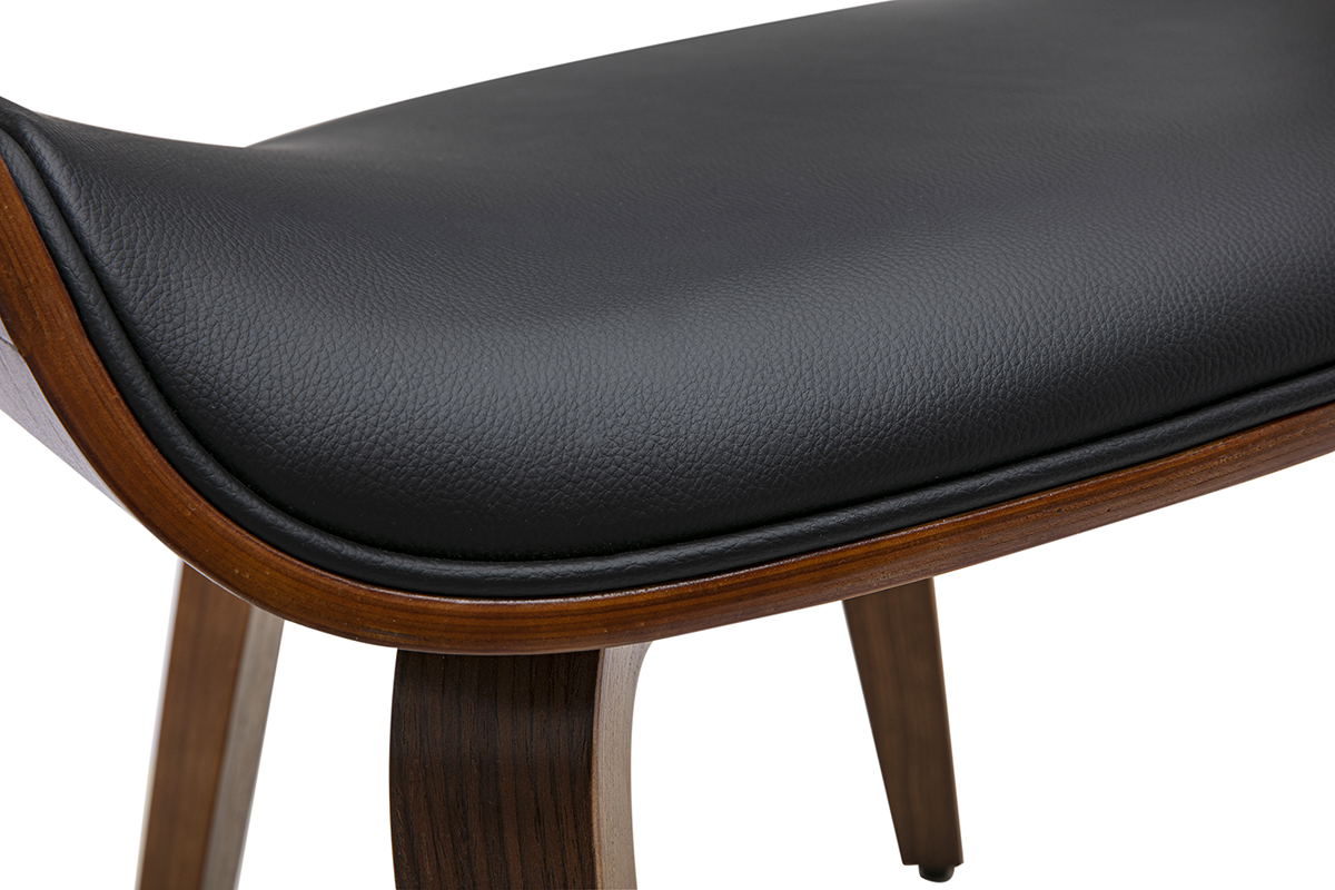 Detalle de la silla SEVAN en poliuretano negro con chapado de nogal, vista superior.