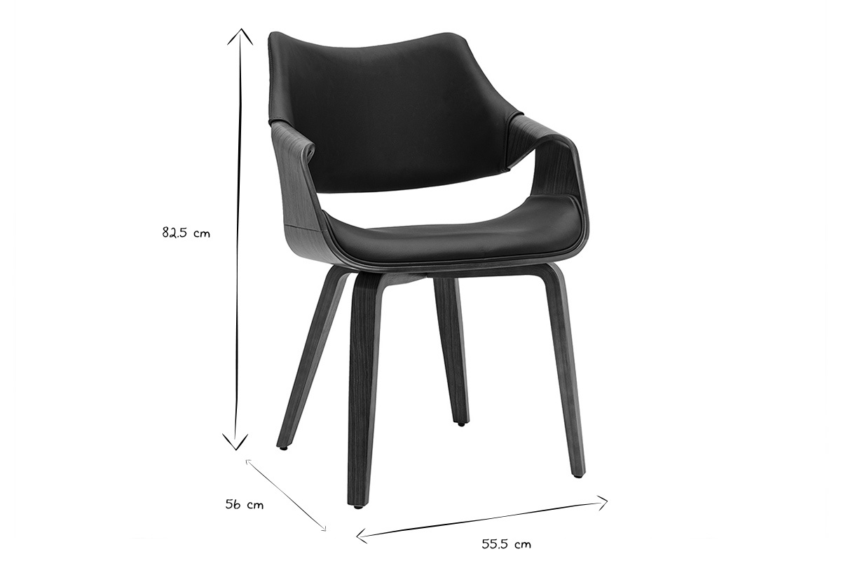 Dimensiones de las sillas SEVAN: An 55,5 x Pr 56 x Al 82,5 cm en blanco y negro