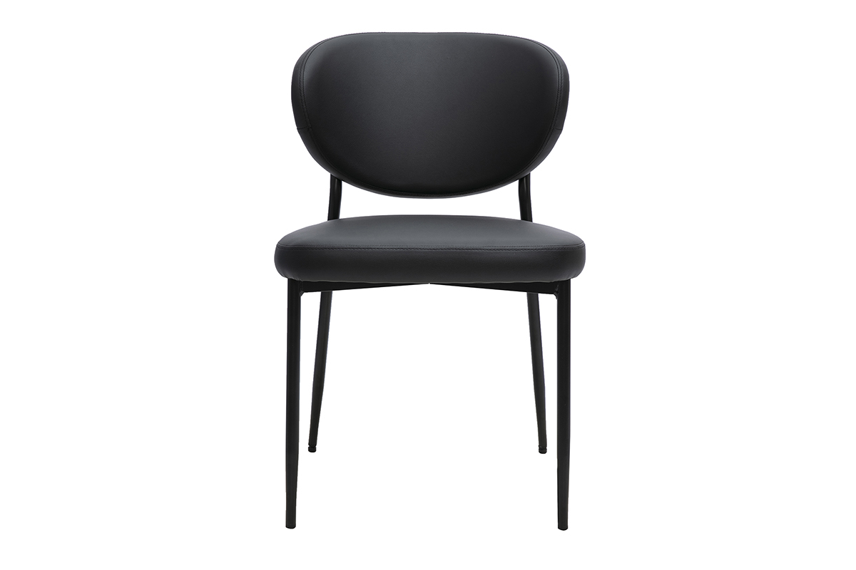 Silla BREKA negra de poliuretano con base de metal, vista en 3/4