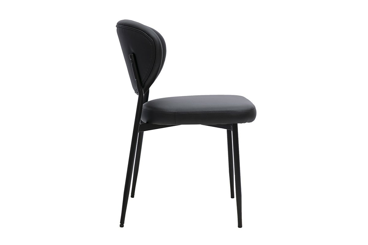 Silla negra BREKA vista de perfil, con asiento de poliuretano y base de metal negro.
