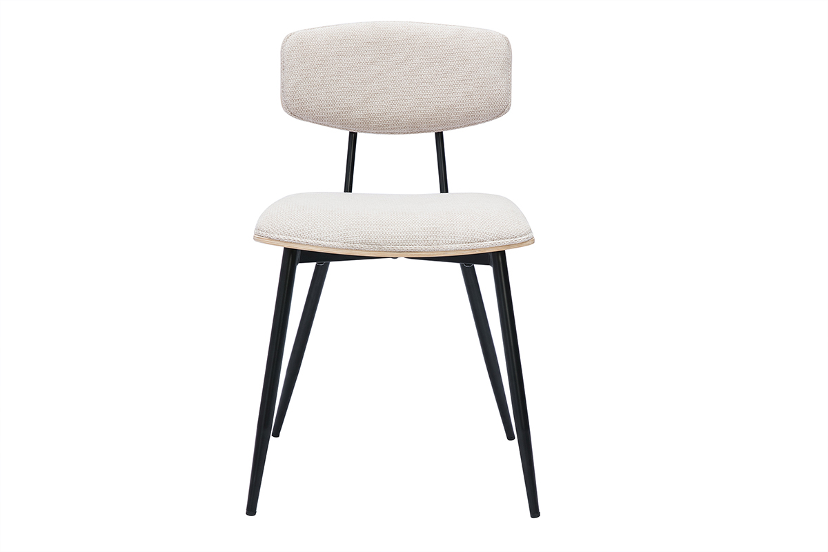 Sillas vintage de madera clara de roble, asientos de tela de terciopelo beige y metal negro (juego de 2) JOLINE