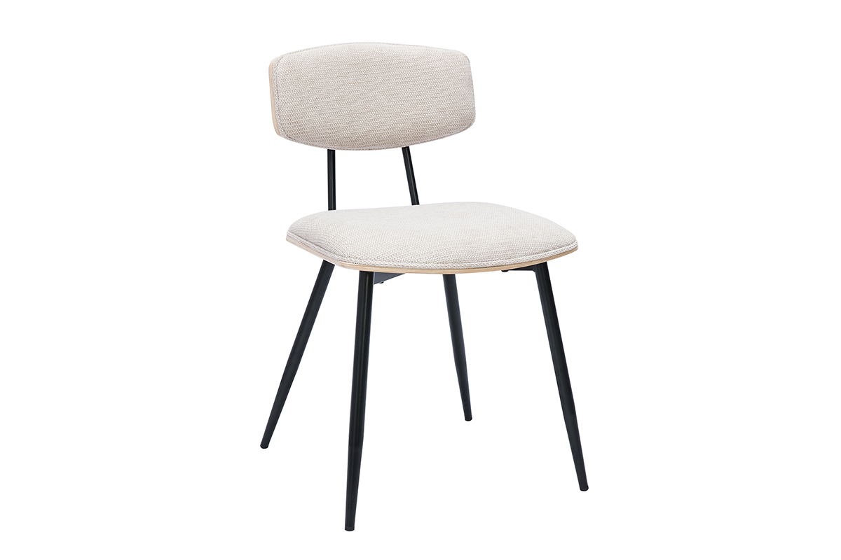 Sillas vintage de madera clara de roble, asientos de tela de terciopelo beige y metal negro (juego de 2) JOLINE