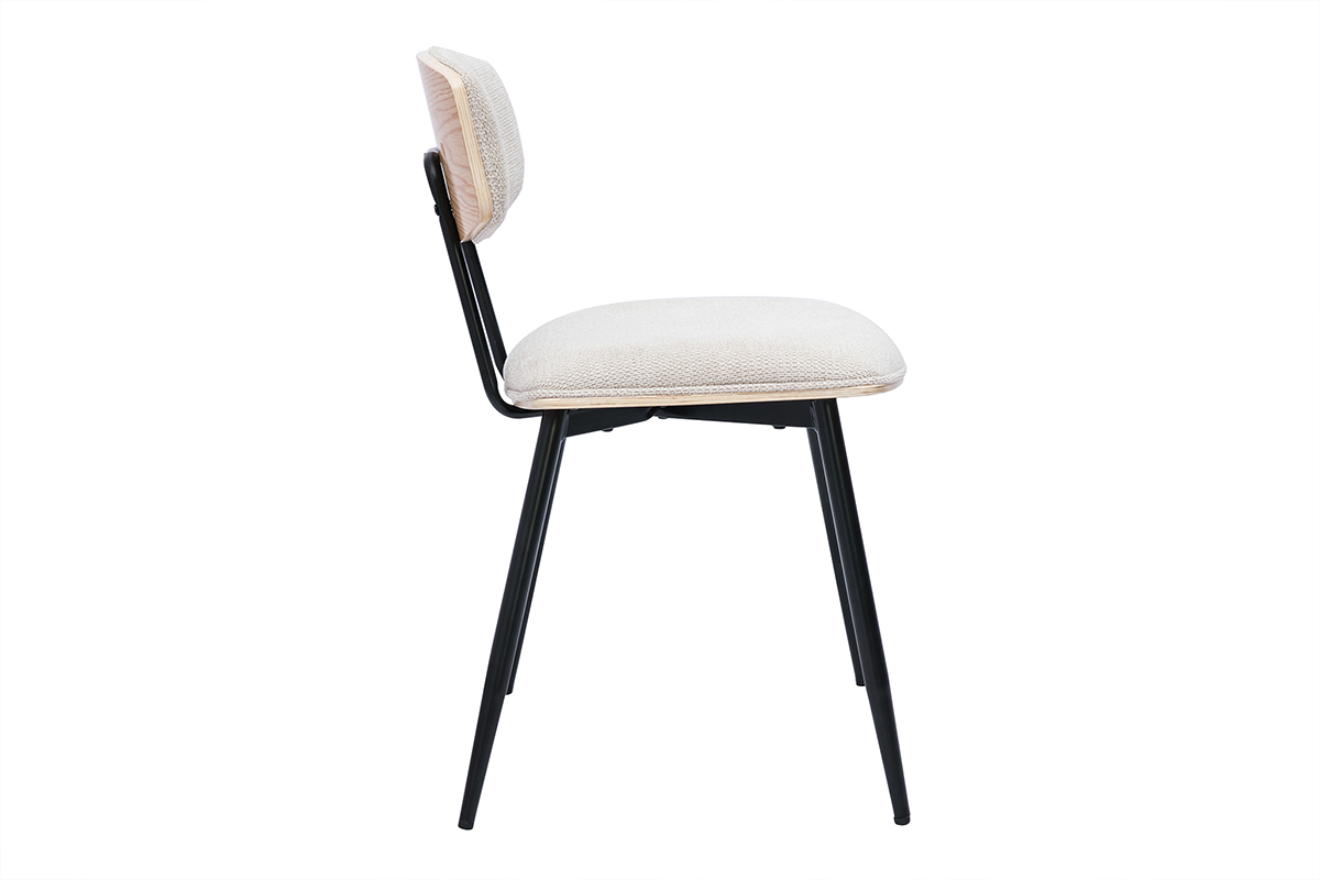 Sillas vintage de madera clara de roble, asientos de tela de terciopelo beige y metal negro (juego de 2) JOLINE