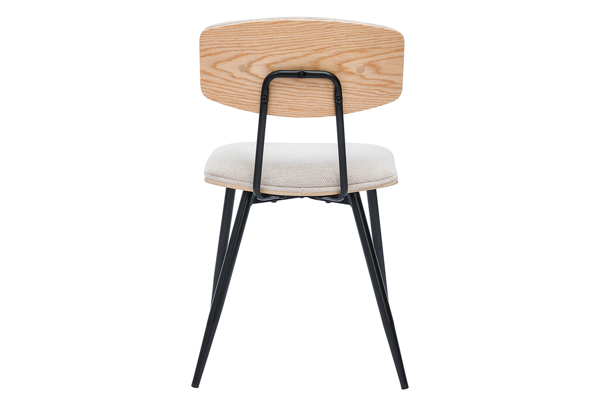 Sillas vintage de madera clara de roble, asientos de tela de terciopelo beige y metal negro (juego de 2) JOLINE