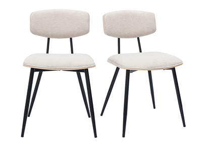 Sillas vintage de madera clara de roble, asientos de tela de terciopelo beige y metal negro (juego de 2) JOLINE