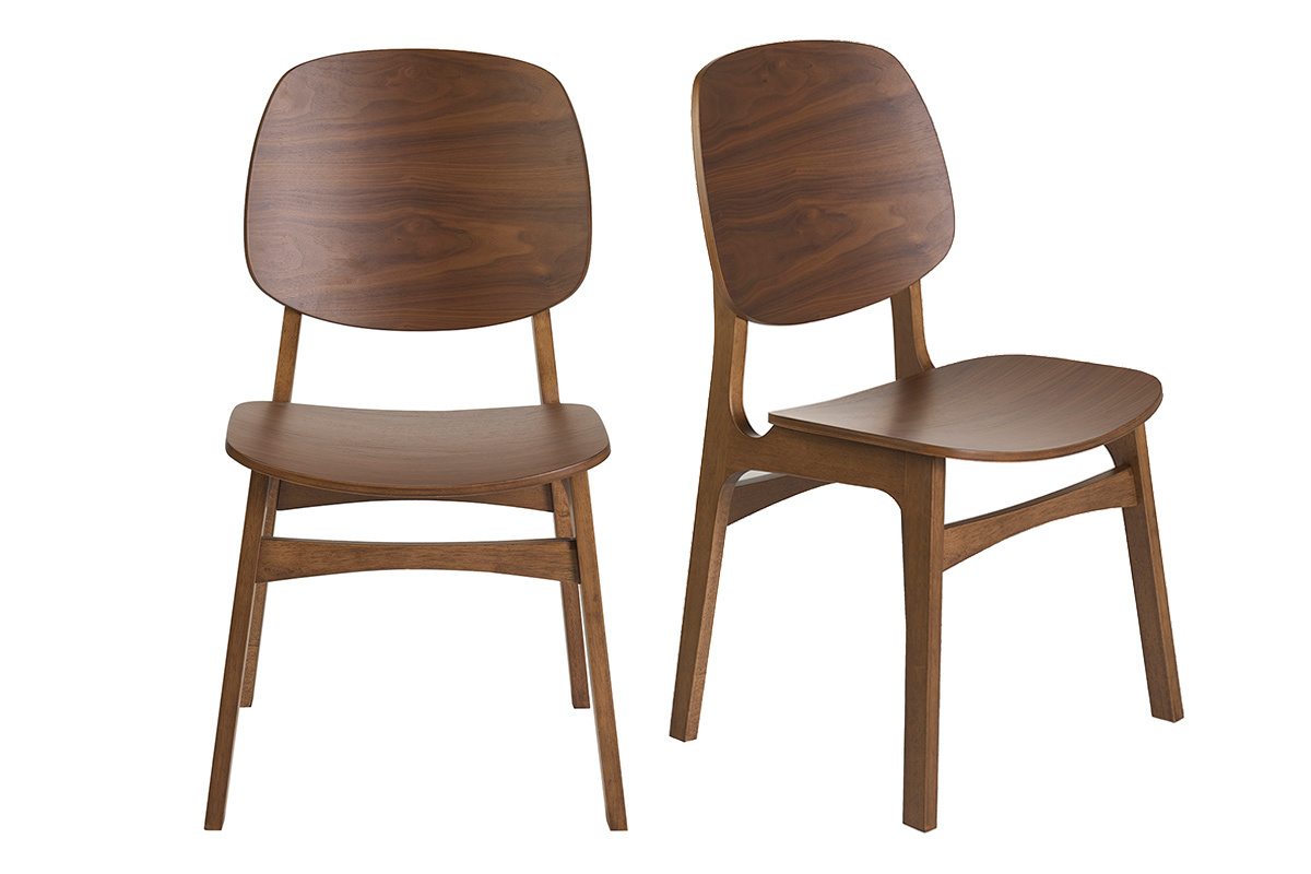Sillas vintage de madera oscura nogal, vista frontal, lote de 2.