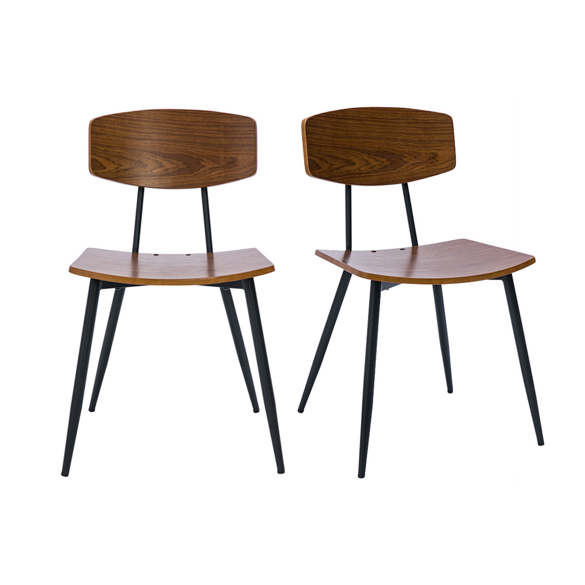 Sillas vintage de madera oscura nogal y metal negro (juego de 2) JOLINE