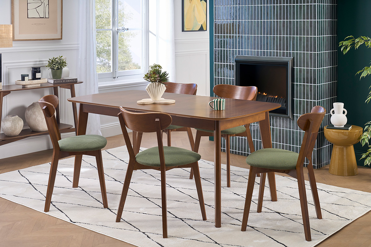 Sillas vintage de madera oscura y tejido con efecto terciopelo texturizado verde caqui (lote de 2) DOVE