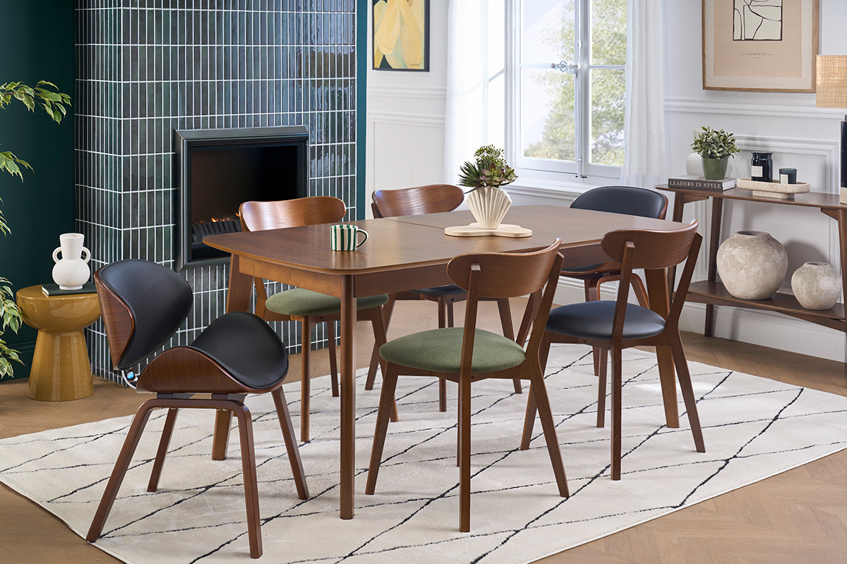 Sillas vintage de madera oscura y tejido con efecto terciopelo texturizado verde caqui (lote de 2) DOVE
