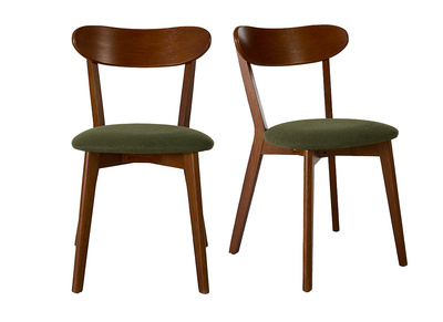 Sillas vintage de madera oscura y tejido con efecto terciopelo texturizado verde caqui (lote de 2) DOVE