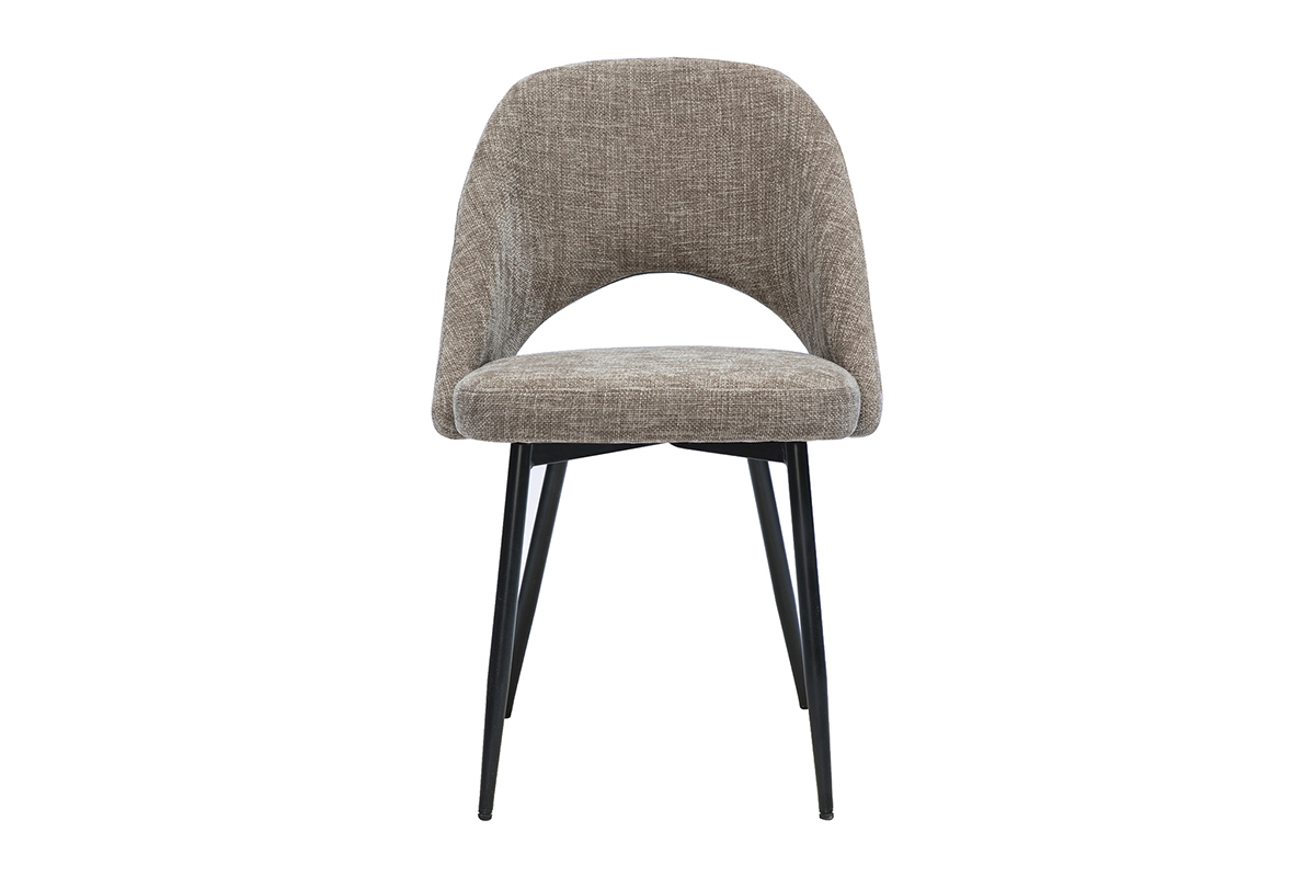 Silla vintage COSETTE topo en tejido con efecto de terciopelo texturizado y patas de metal negro vista de frente.