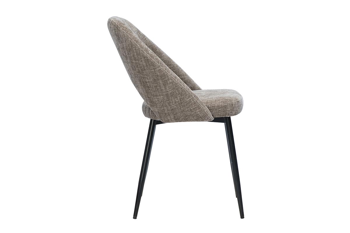 Silla vintage COSETTE en tejido topo y metal negro, vista de perfil.