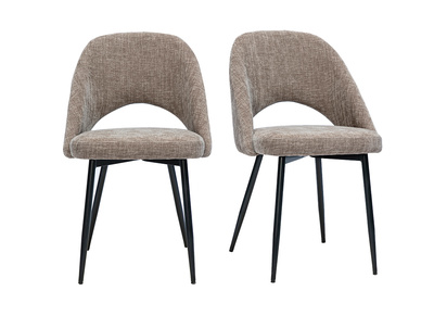 Sillas vintage de tela con efecto terciopelo texturizado topo y metal negro (lote de 2) COSETTE