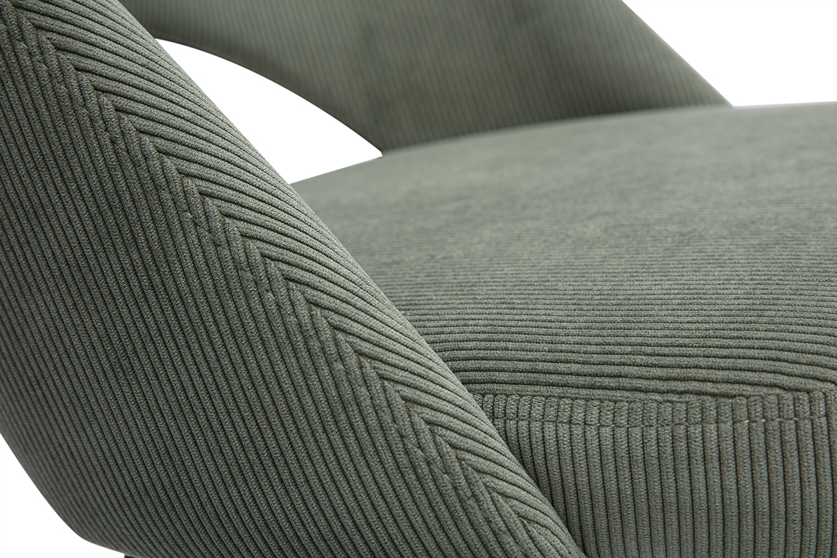 Primer plano de la tela de pana verde caqui de una silla COSETTE.