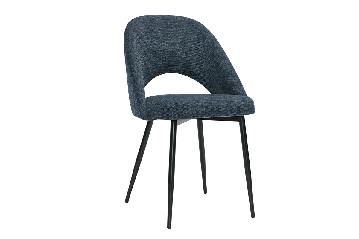 Sillas vintage de tela efecto terciopelo texturado azul oscuro y metal negro (juego de 2) COSETTE