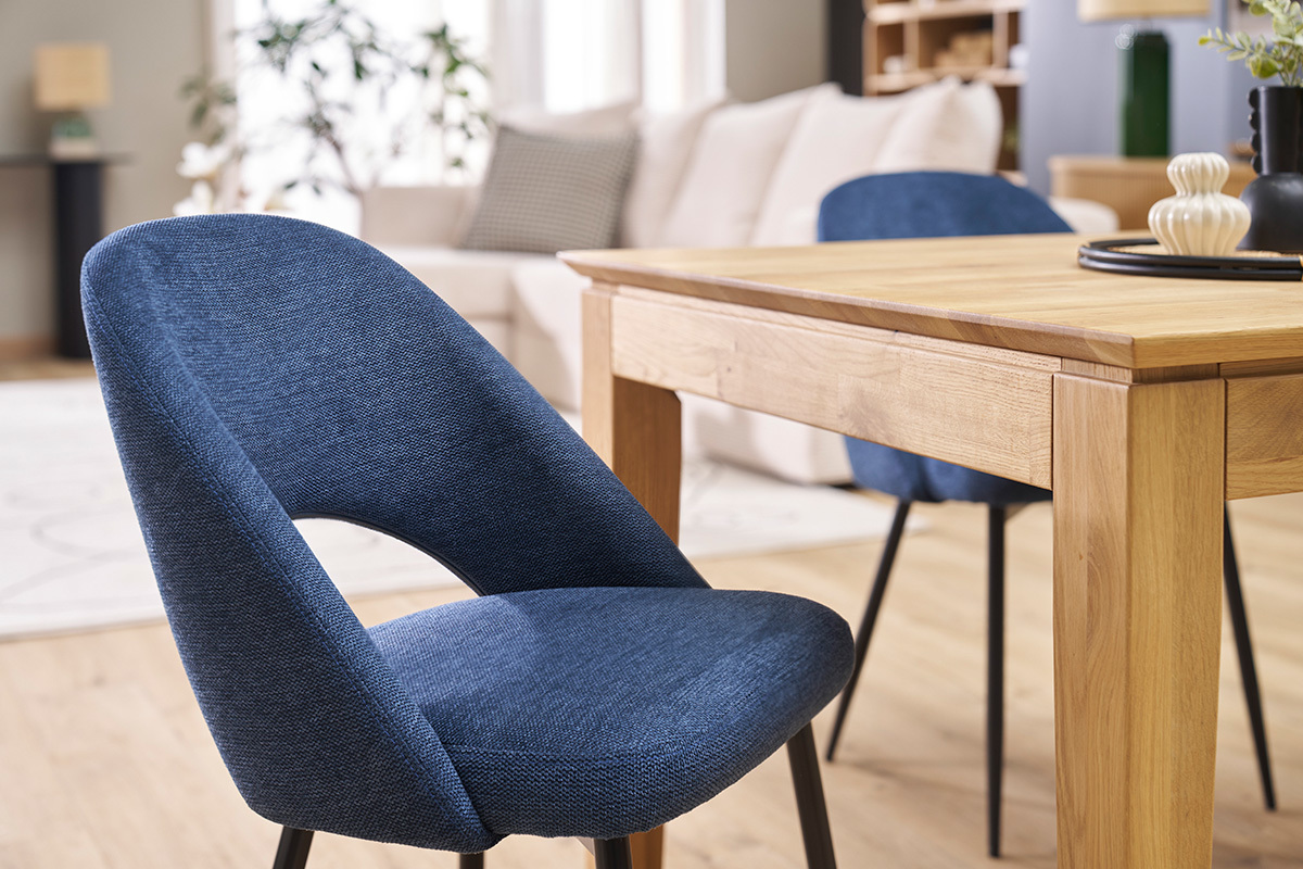 Sillas vintage de tela efecto terciopelo texturado azul oscuro y metal negro (juego de 2) COSETTE