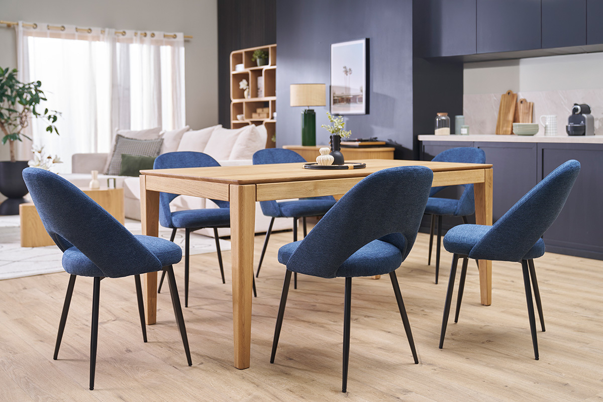 Sillas vintage de tela efecto terciopelo texturado azul oscuro y metal negro (juego de 2) COSETTE