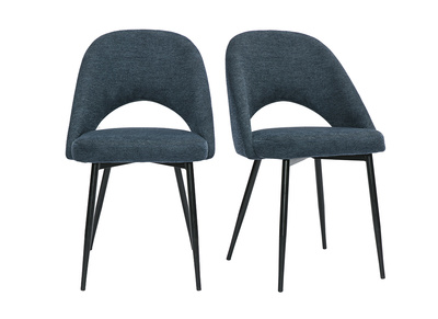 Sillas vintage de tela efecto terciopelo texturado azul oscuro y metal negro (juego de 2) COSETTE