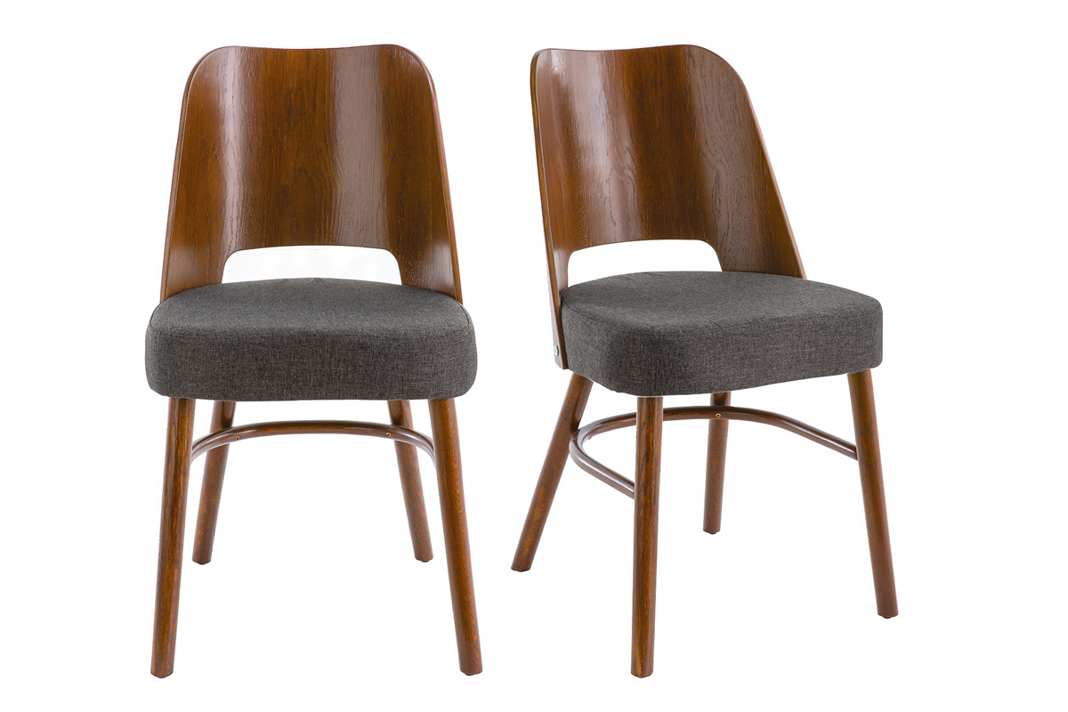 Sillas vintage madera oscura y asiento gris oscuro (lote de 2) EDITO
