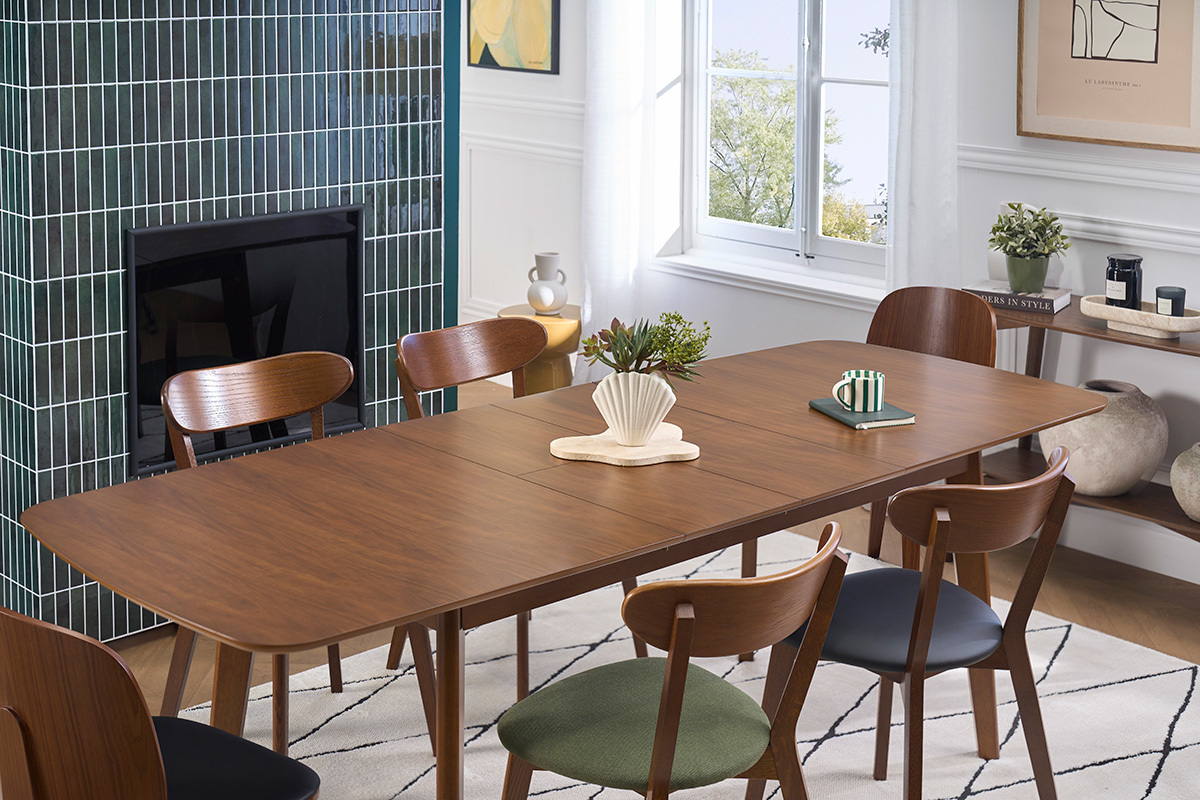 Sillas vintage madera oscura y asiento negro (lote de 2) DOVE