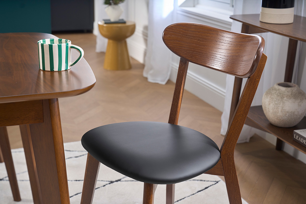 Sillas vintage madera oscura y asiento negro (lote de 2) DOVE