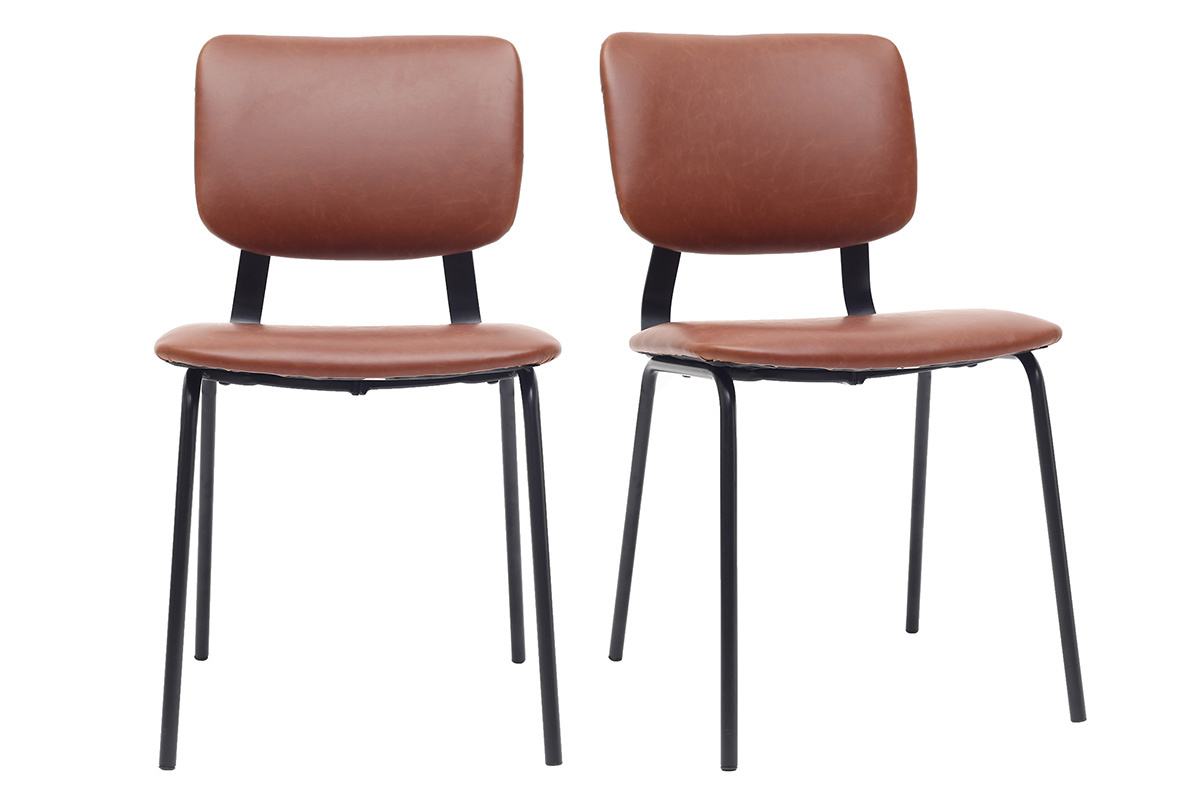 sillas vintage marrn claro con patas en metal (lote de 2) LAB