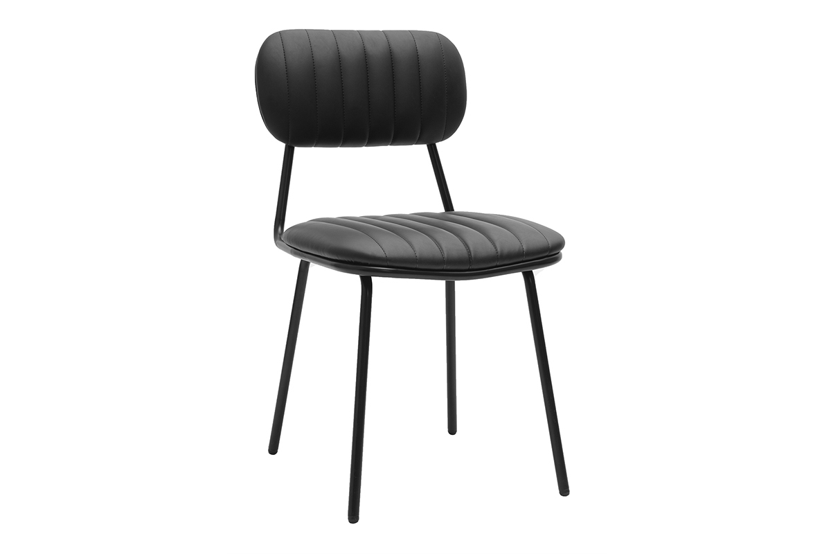 Silla vintage negra GALWAY vista de tres cuartos, con asiento y respaldo acolchados.