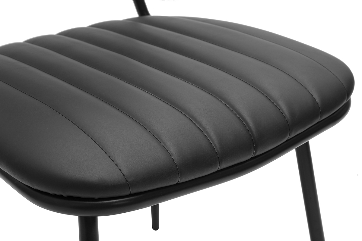 Asiento de silla vintage negra GALWAY con acolchado a rayas, vista de cerca