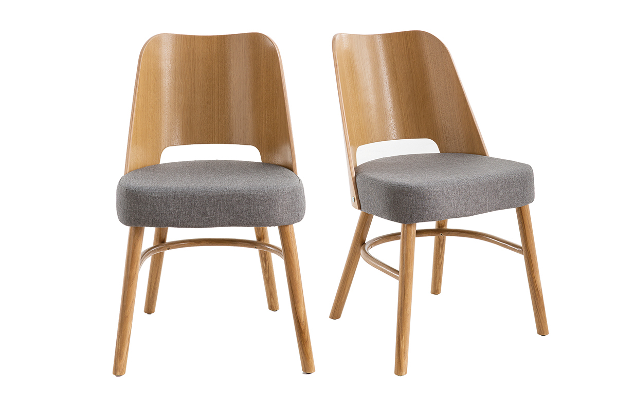 Sillas vintage roble y asiento gris jaspeado (lote de 2) EDITO
