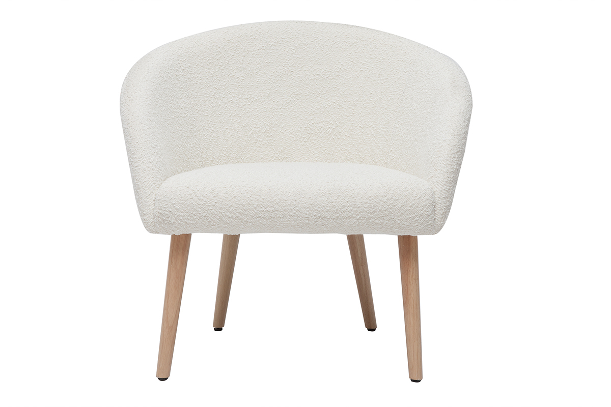 Silln blanco efecto borreguillo con patas de madera clara OLIVIA