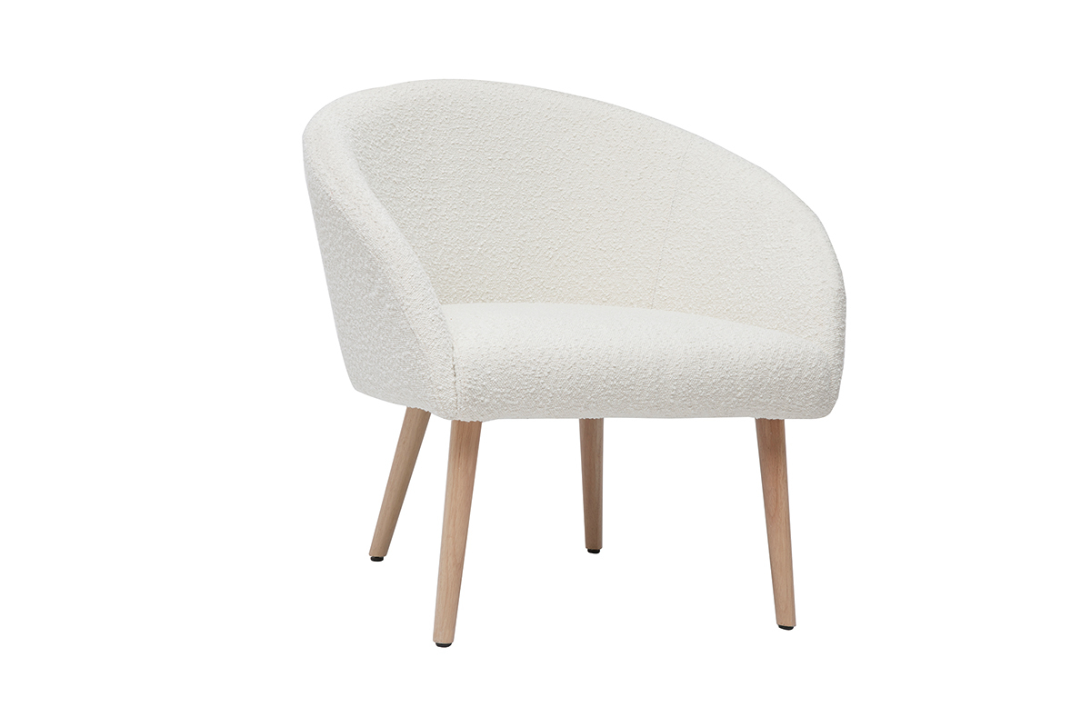 Silln blanco efecto borreguillo con patas de madera clara OLIVIA