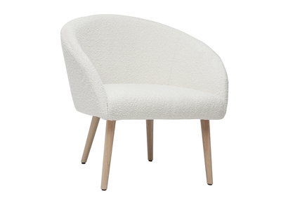 Sillón blanco efecto borreguillo con patas de madera clara OLIVIA