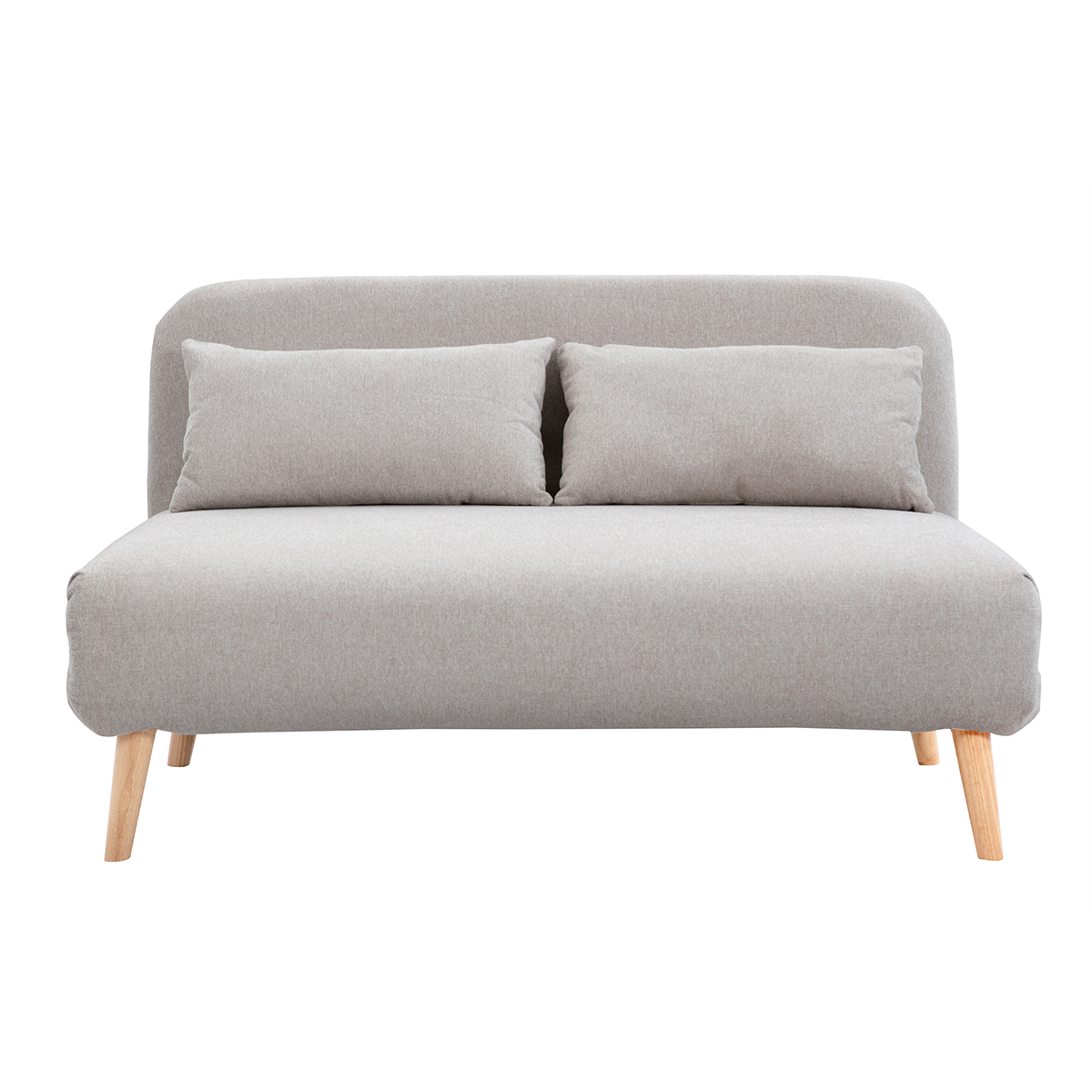 Sillón-cama convertible de 2 plazas en tejido de terciopelo beige texturizado y madera clara AMIKO
