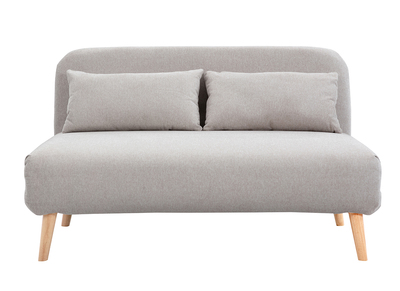 Sillón-cama convertible de 2 plazas en tejido de terciopelo beige texturizado y madera clara AMIKO