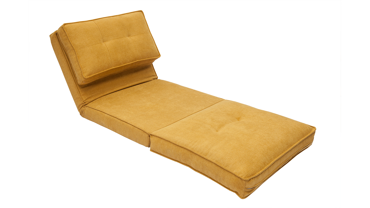 Silln cama de 1 plaza de tejido efecto aterciopelado amarillo mostaza SALLY