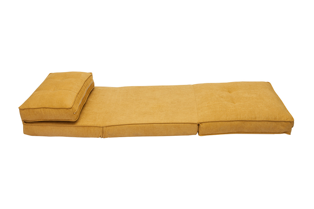 Silln cama de 1 plaza de tejido efecto aterciopelado amarillo mostaza SALLY