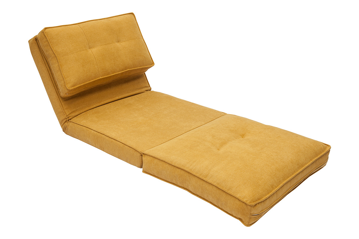 Silln cama de 1 plaza de tejido efecto aterciopelado amarillo mostaza SALLY