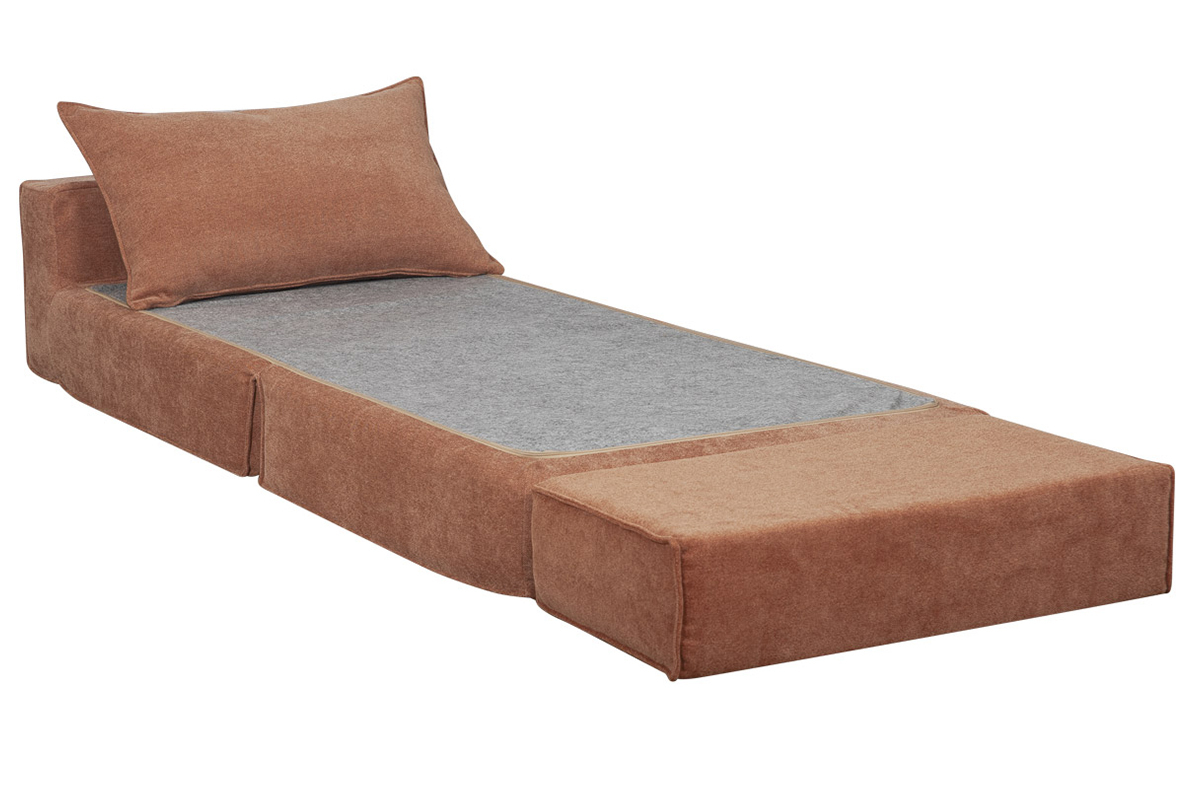 Silln cama de 1 plaza de tejido efecto aterciopelado color terracota VICTOR