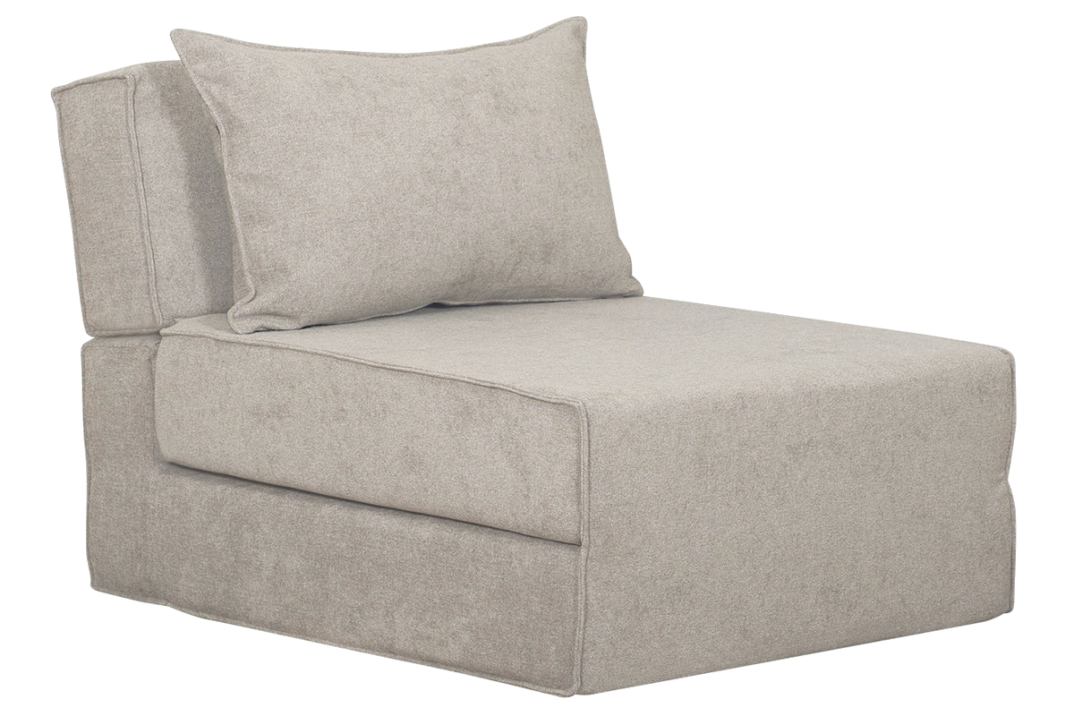 Butaca convertible 1 plaza VICTOR en tejido efecto terciopelo gris, vista de 3/4.