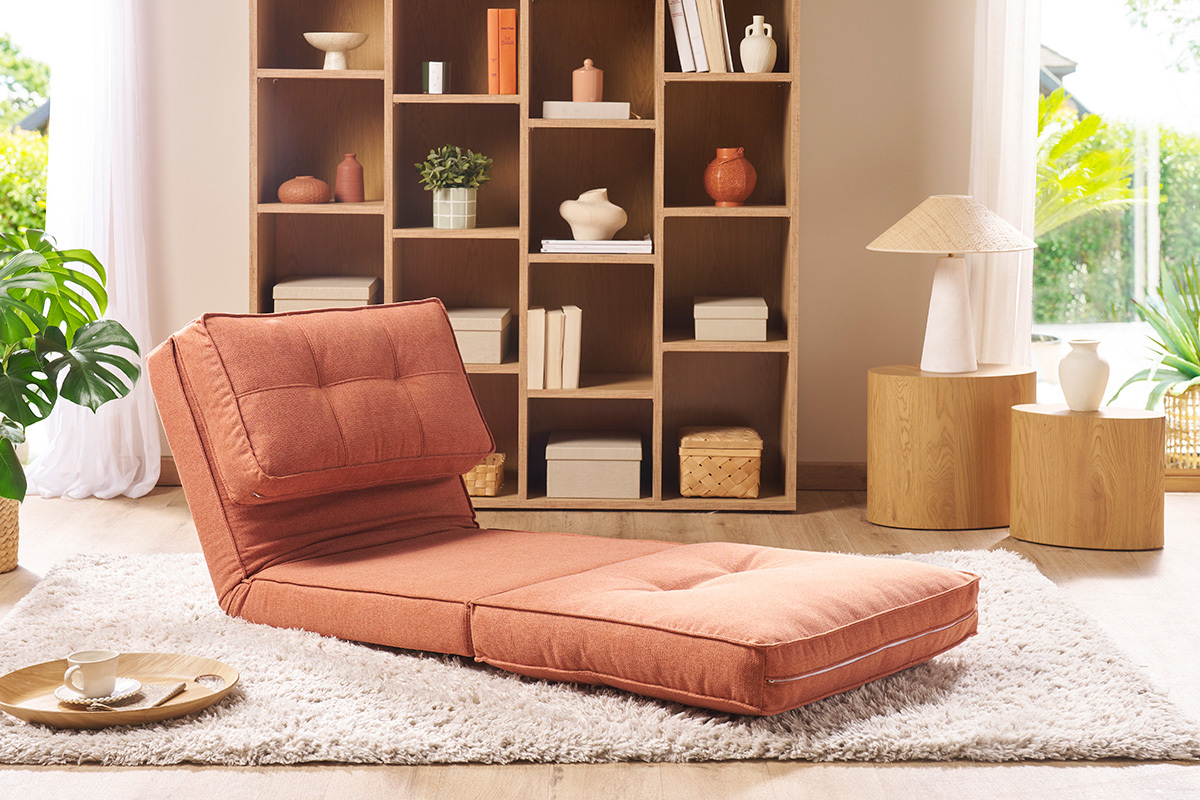 Silln cama de 1 plaza de tela terracota SALLY