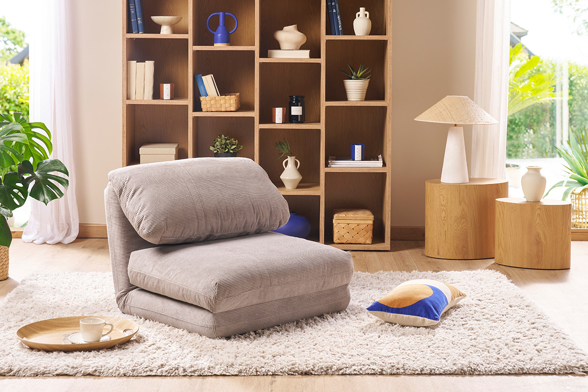 Sillón cama de 1 plaza pana gris claro SPENCER