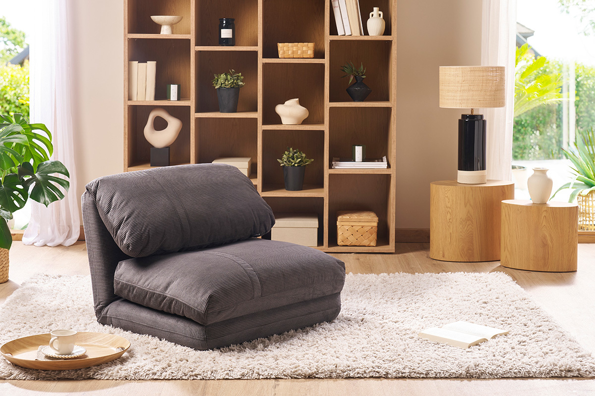 Silln cama de 1 plaza pana gris oscuro SPENCER