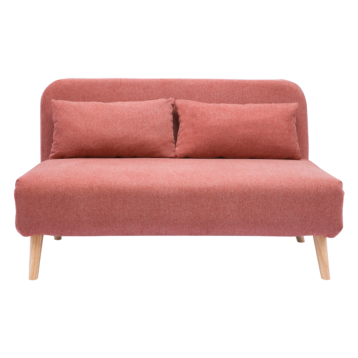 Sillón cama de 2 plazas convertible de tela de terciopelo terracota y madera clara AMIKO