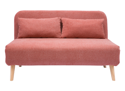 Sillón cama de 2 plazas convertible de tela de terciopelo terracota y madera clara AMIKO